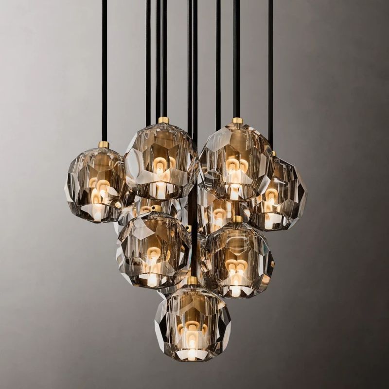 Crystal Ball Cluster Round Chandelier - 14 Inch Modern Ceiling Light Fixture for Dining Room, Bedroom, Living Room & Foyer Decor