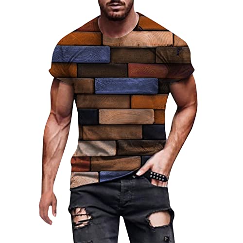 WOCACHI Men's Graphic Short Sleeve T-Shirt - 3D Brick Wall Printed Slim Fit Casual Tee for Summer | Streetwear, Hipster Fashion, Daily Wear & Outdoor Activities