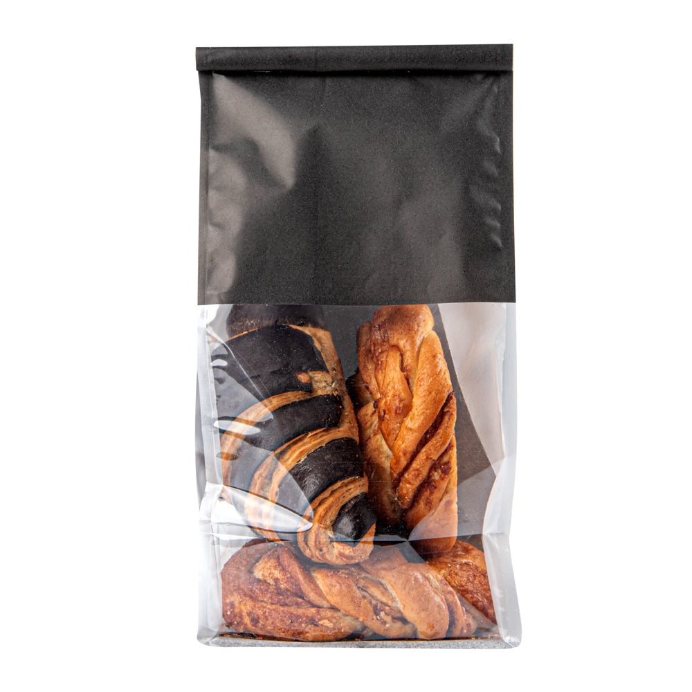 Premium Black Cotton Paper Tin Tie Bags with Clear Window - 5x4x11.25 Inches (100 Count) - Ideal for Coffee Beans, Loose Leaf Tea & Bulk Food Storage