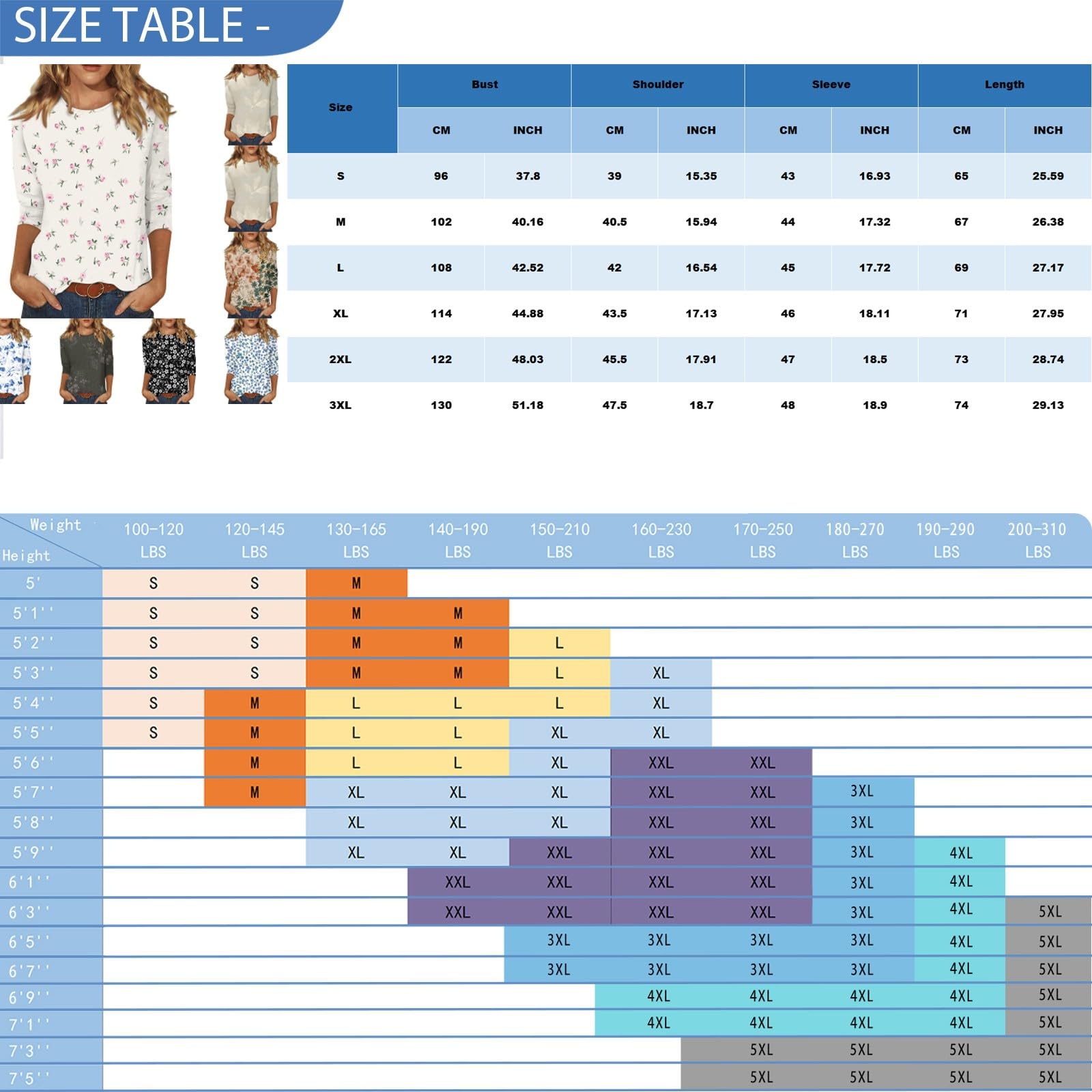 Trendy Women's 3/4 Sleeve Floral Print Crew Neck T-Shirt - Summer Casual Light-Colored Blouse for 2024 | Perfect for Office Wear, Weekend Outings & Date Nights
