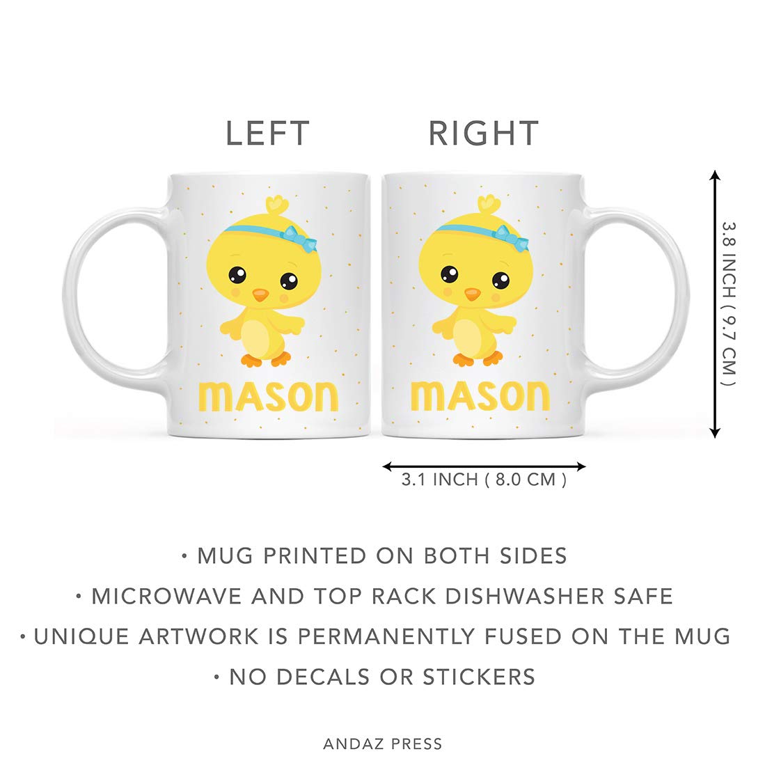 Personalized 11oz Kids Hot Chocolate Mug - Custom Easter Chick with Blue Ribbon Design - 1-Pack Birthday Christmas Coffee Cup for Children - Perfect for Holiday Gifts, Kids' Parties & Cozy Family Moments