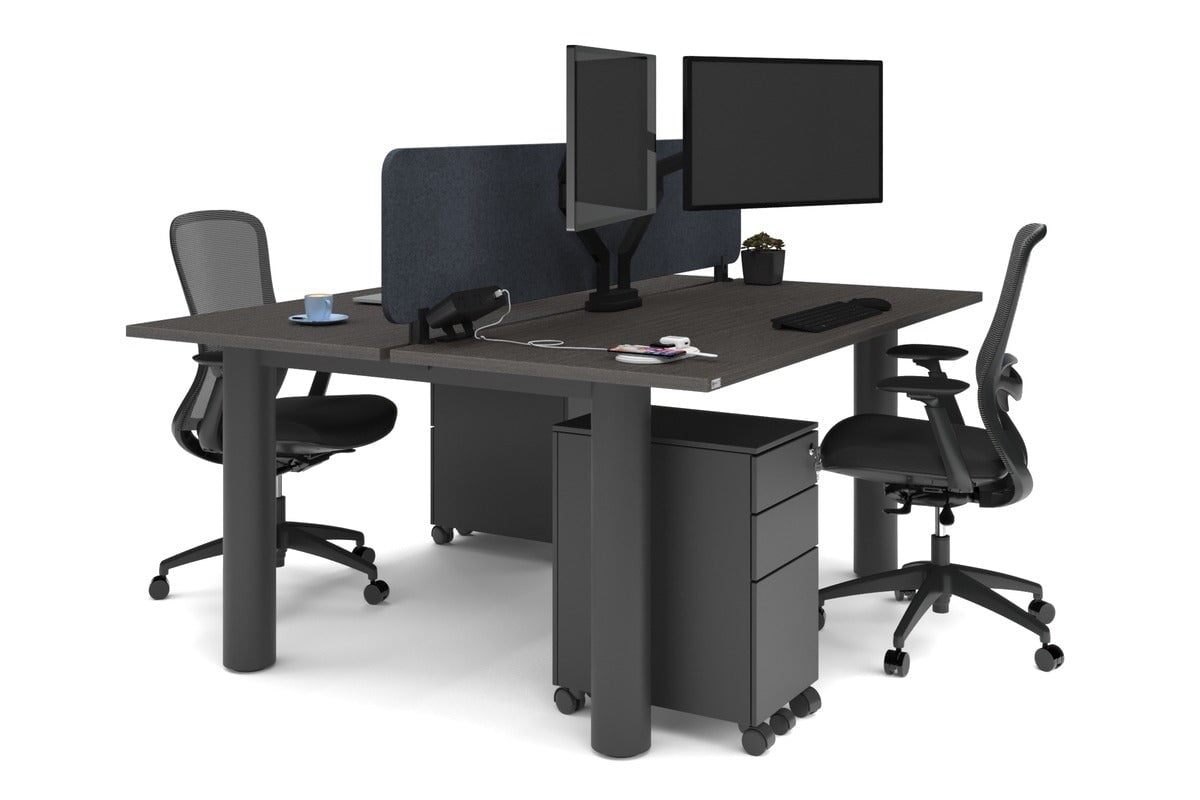 Quadro Cylinder Leg 2 Person Office Workstation Desk - 1600L x 700W - Modern Shared Workspace Solution for Collaborative Teams & Coworking Spaces