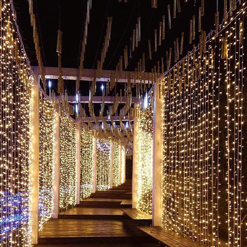 Twinkle Star 300 LED Curtain Lights 6.6x9.8ft - Fairy String Lights with Remote Control & Timer - Warm White Wedding Party Decorations for Bedroom, Home, Garden, Indoor & Outdoor - Perfect for Romantic Ambiance and Holiday Lighting