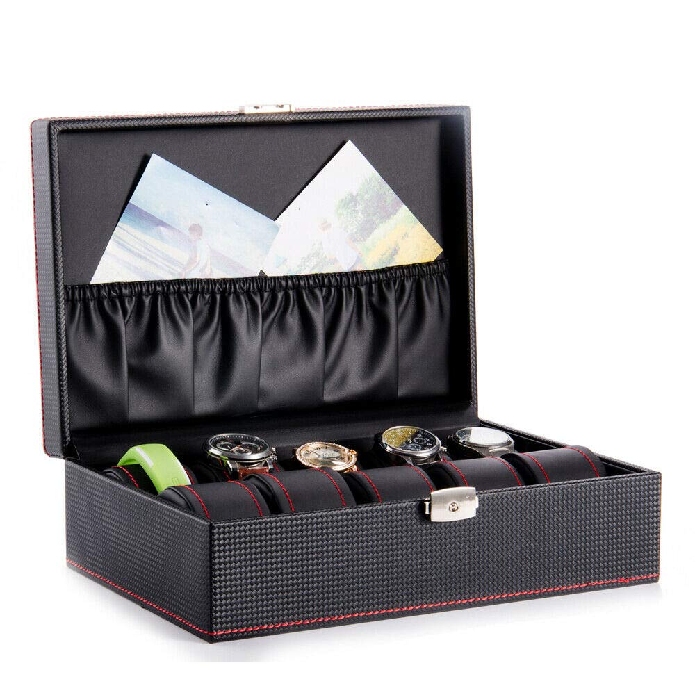10-Slot Leather Watch Box Organizer - Storage for Men & Women | Jewelry & Accessories Gift