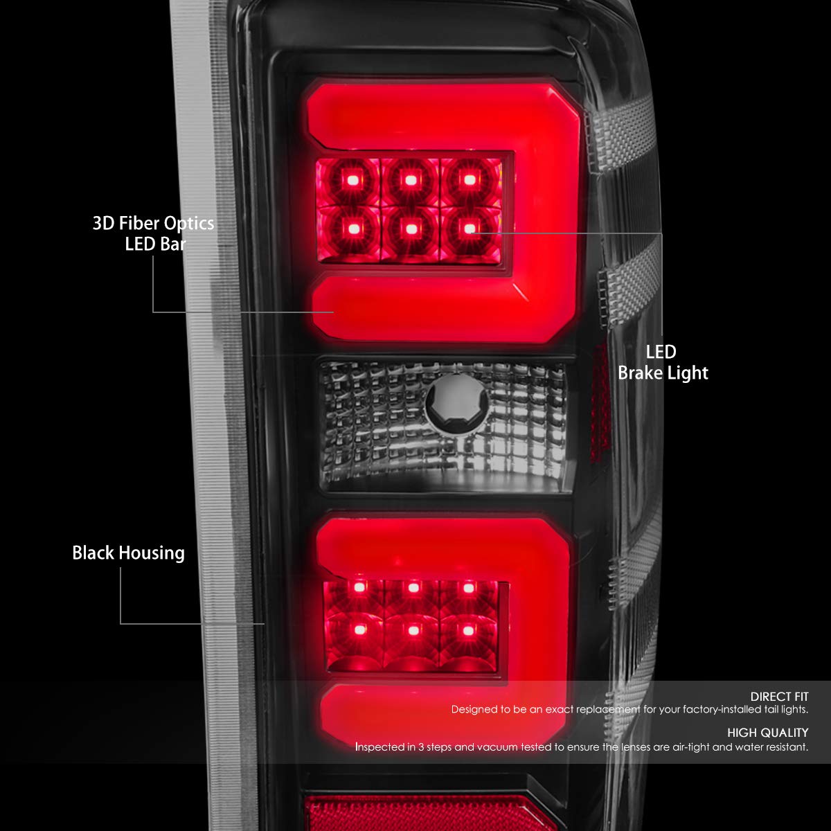 Auto Dynasty 3D LED Tail Lights Brake Lamp for Chevy Silverado 1500/2500HD/3500HD (2014-2019) - Black Housing & Clear Lens - Enhanced Visibility & Style for Night Driving & Custom Truck Upgrades