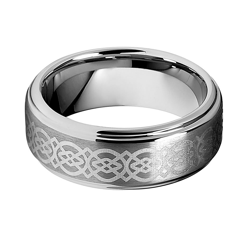 GoldenMine 8mm Celtic Design Laser Engraved Men's Tungsten Wedding Band Ring - Durable & Scratch Resistant for Anniversary, Engagement & Everyday Wear