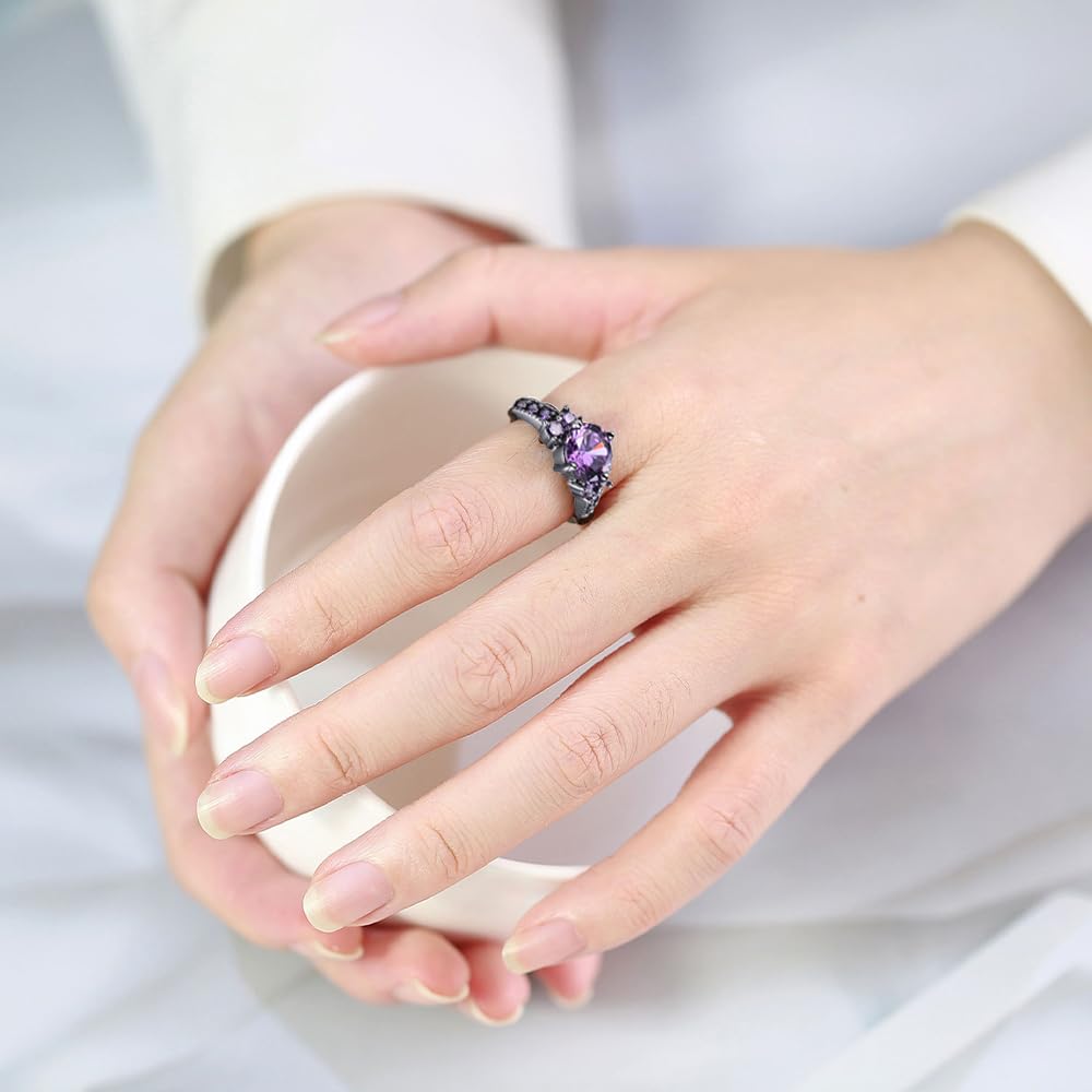 Custom Engraved Titanium Couple Rings Set - Purple & Black/Blue Matching Promise Rings for Him and Her - Wedding Bands & CZ Engagement Rings (Size 5-13) - Perfect for Anniversaries, Proposals & Romantic Gifts