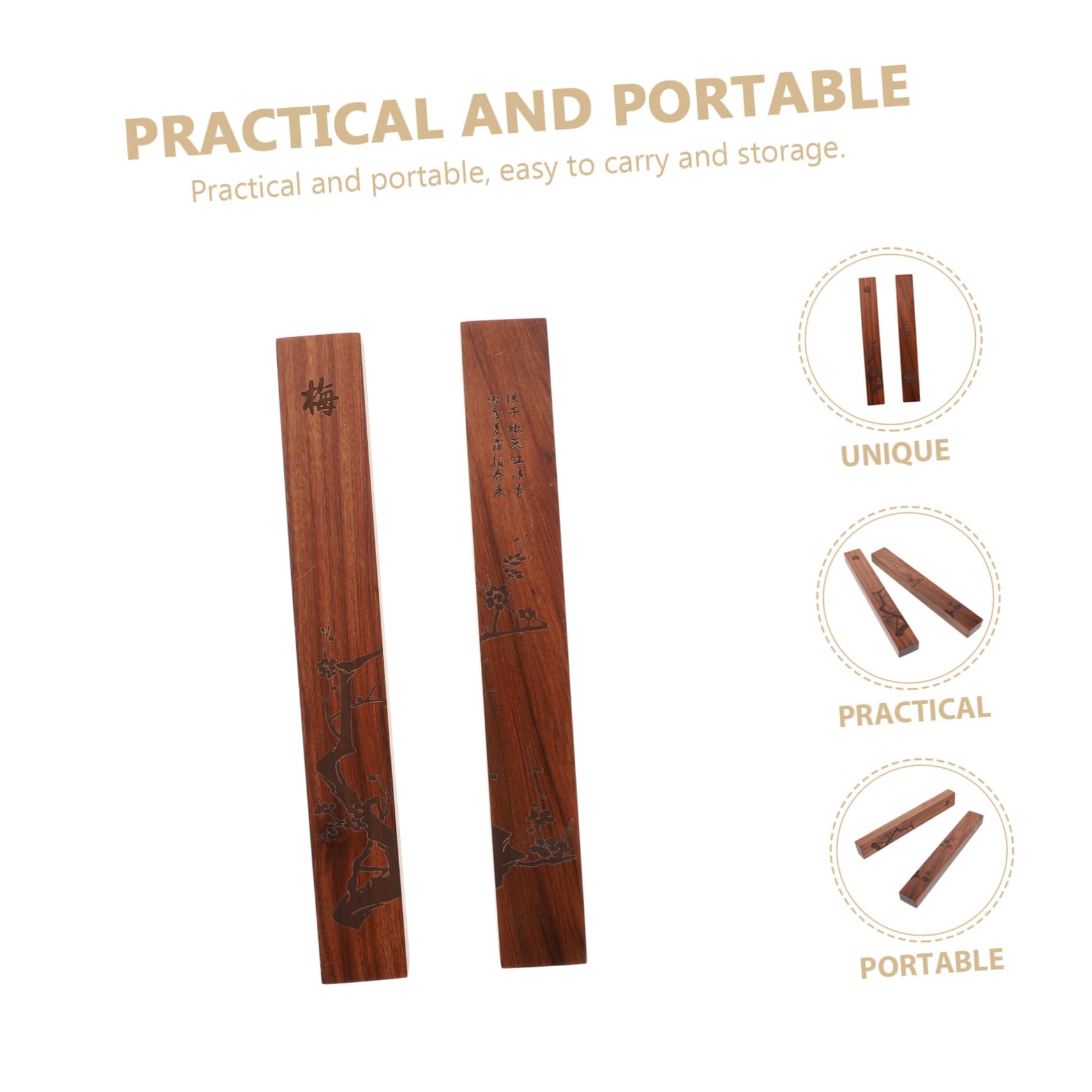 Balacoo 4-Piece Wooden Calligraphy Paperweights - Traditional Chinese Town Ruler Design for Drawing, Writing & Office Desk Decor - Perfect for Artists, Calligraphers & Stationery Lovers