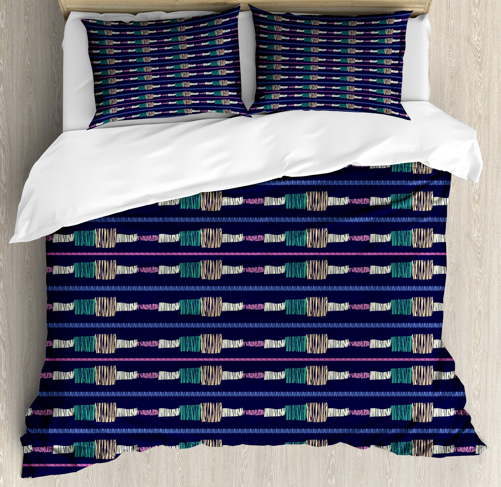 Ambesonne Abstract Duvet Cover Set - Colorful Grunge Doodle Style Lines & Stripes Pattern, 3-Piece King Size Bedding with 2 Pillow Shams | Modern Home Decor for Master Bedroom, Guest Room & Dorm