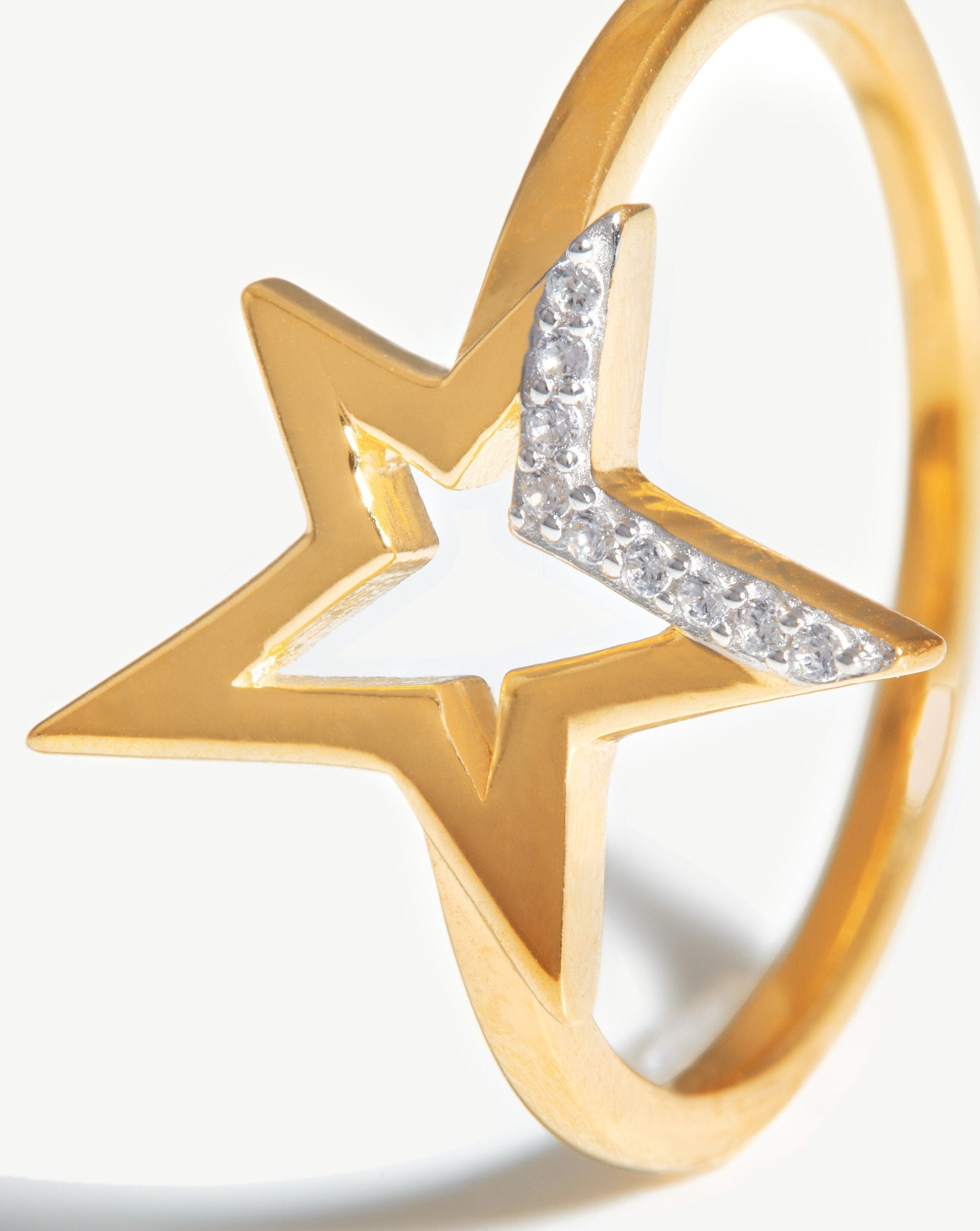 Celestial Pave Star Ring - 18k Gold Vermeil & Cubic Zirconia | Elegant Stackable Ring for Women | Perfect for Date Night, Anniversary & Everyday Wear