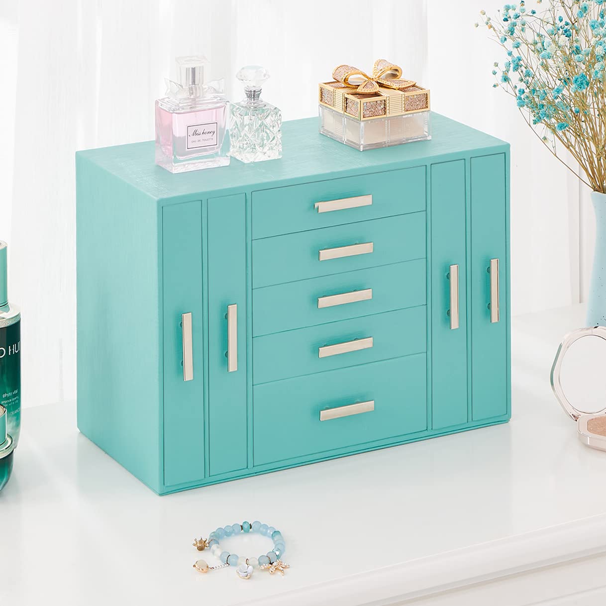 ANWBROAD Large Green Jewelry Box Organizer for Women - Earrings, Necklaces, Bracelets Storage | Perfect for Travel & Home Use