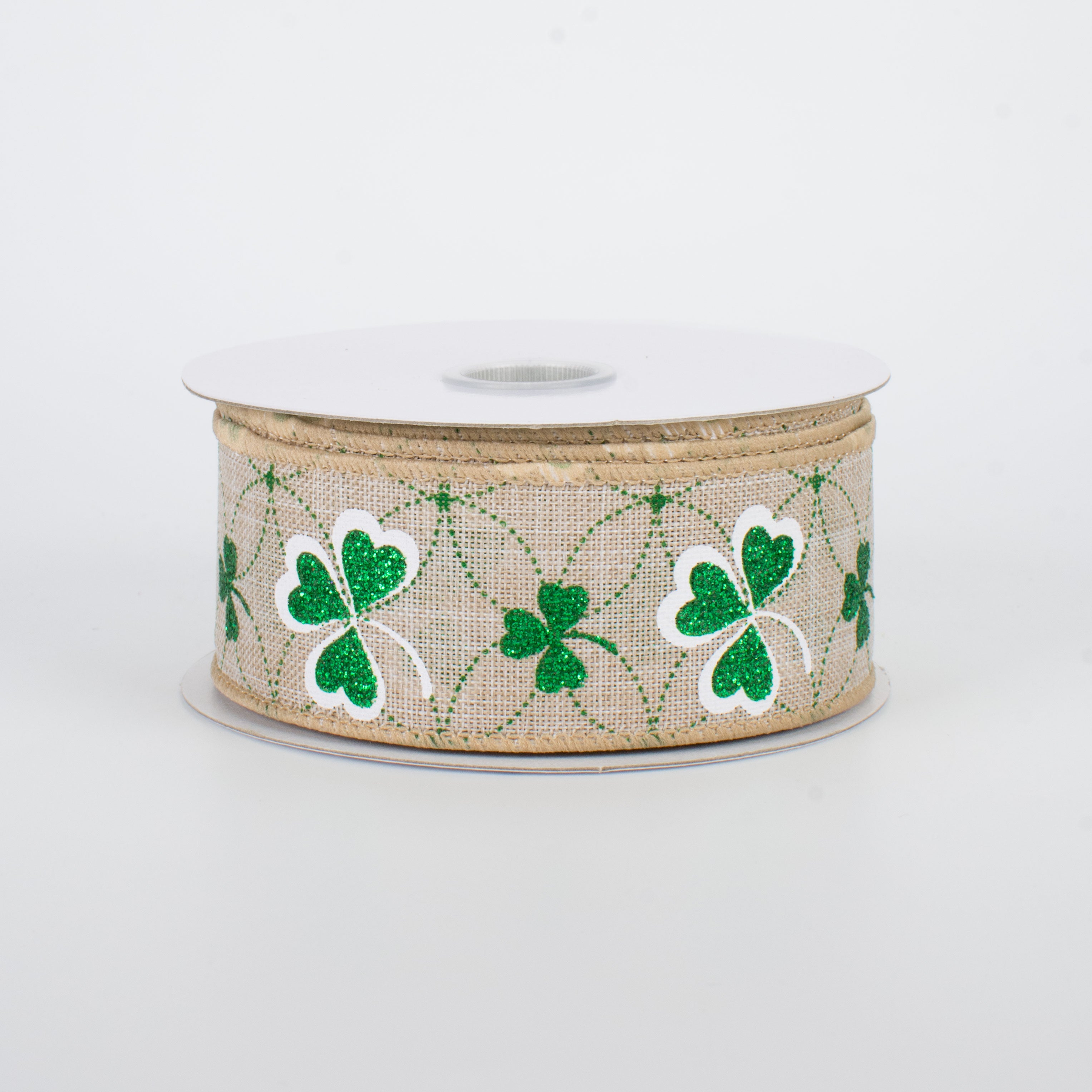 1.5 Inch Glitter Shamrock Ribbon - Natural Green St. Patrick's Day Decorations (10 Yards) for Gift Wrapping, DIY Crafts, Party Decorations