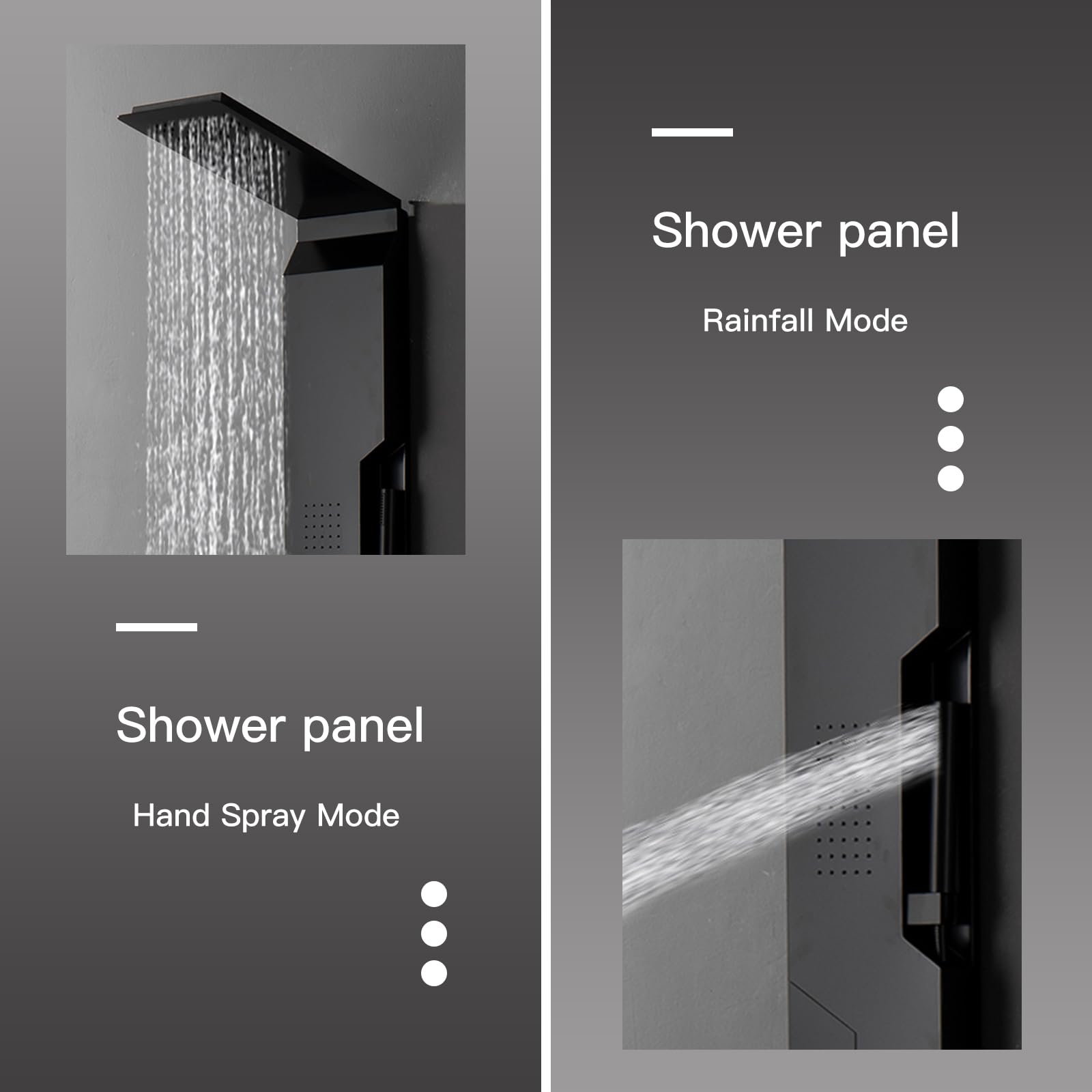 BWE Matte Black 304 Stainless Steel Shower Panel Tower System - Rainfall Shower Head, Body Jets & Handheld Spray - Modern Multi-Function Bathroom Upgrade for Spa-Like Experience at Home