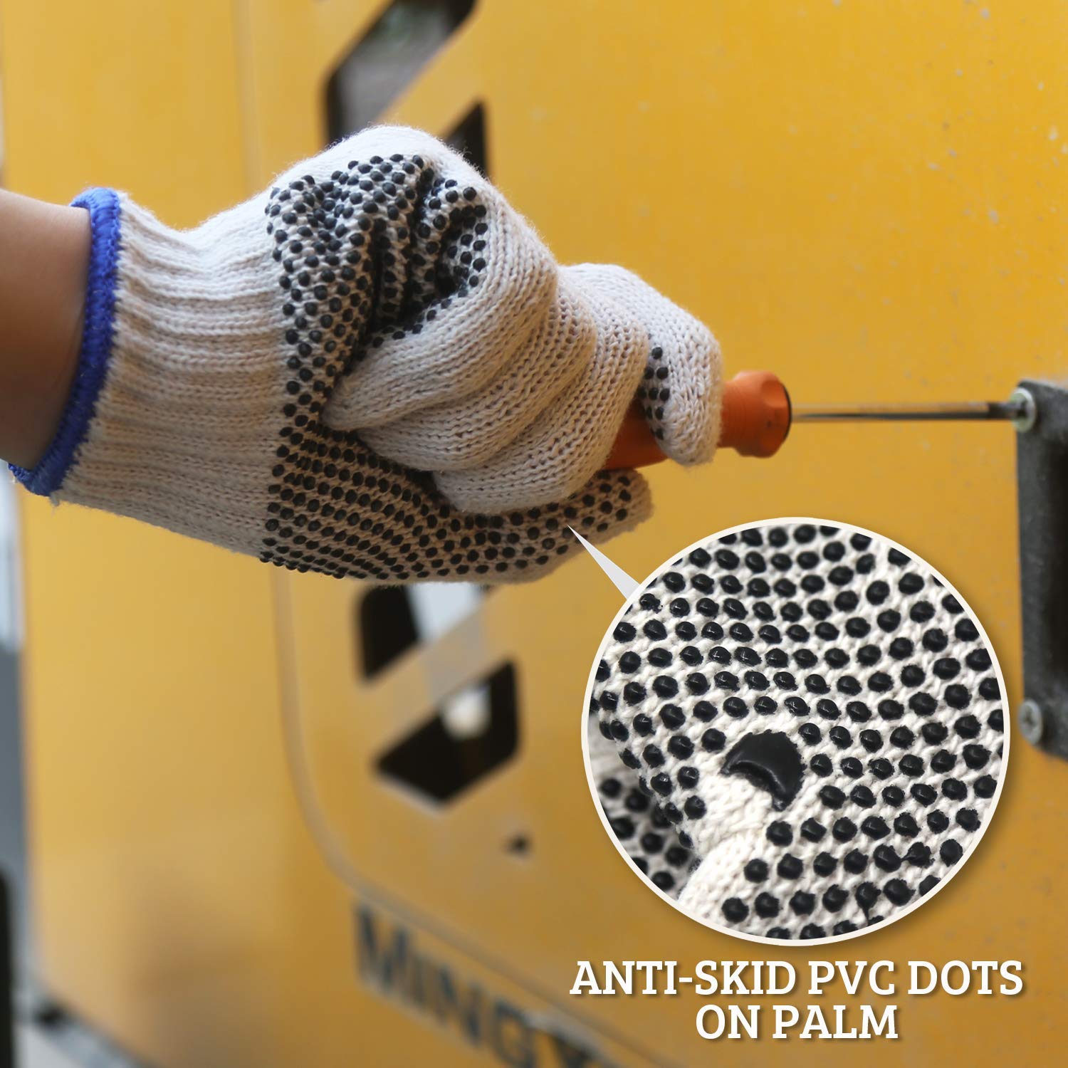 Evridwear 12-Pair Cotton Polyester Work Gloves with Grip Dots - Safety Protection for Painting, Mechanics, Construction, Gardening & Warehouse - Durable Knit Shell Gloves for Men (Medium Size) - Ideal for DIY Projects, Home Repairs & Heavy-Duty Work