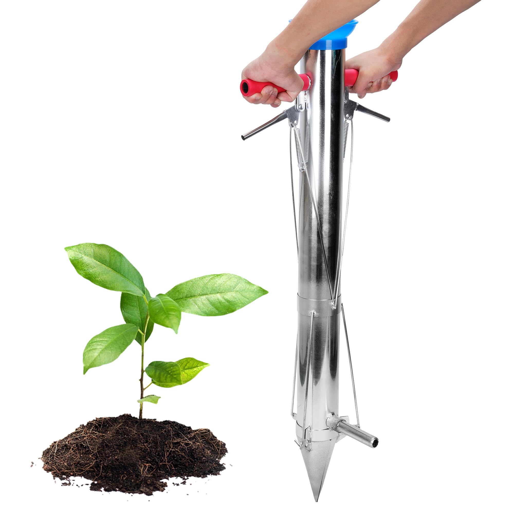 AIWFL Stainless Steel Seedling Transplanter - Long Handled Bulb Planter Tool for Vegetables & Young Plants - Manual Garden Planting Tool for Transplanting Seedlings, Flowers & Bulbs - Perfect for Home Gardening, Landscaping & Farm Use