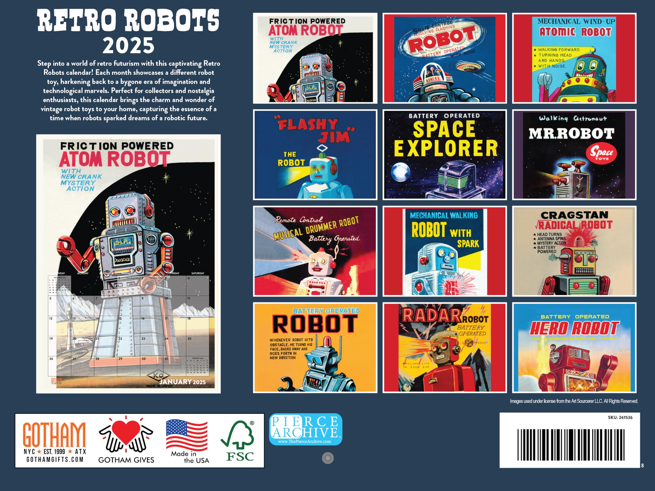 2025 Retro Robot Monthly Wall Calendar - 12 Months | American Made in USA | Perfect for Home, Office & Gift Giving