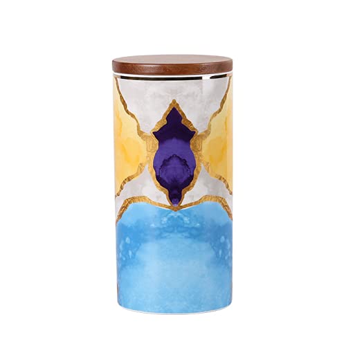 Hand-Painted Ceramic Storage Can - Colorful Ink Splash Design - Airtight Coffee, Tea, Candy & Spice Container (8-inch Large) - Perfect for Kitchen Pantry, Office Snacks & Gift Packaging