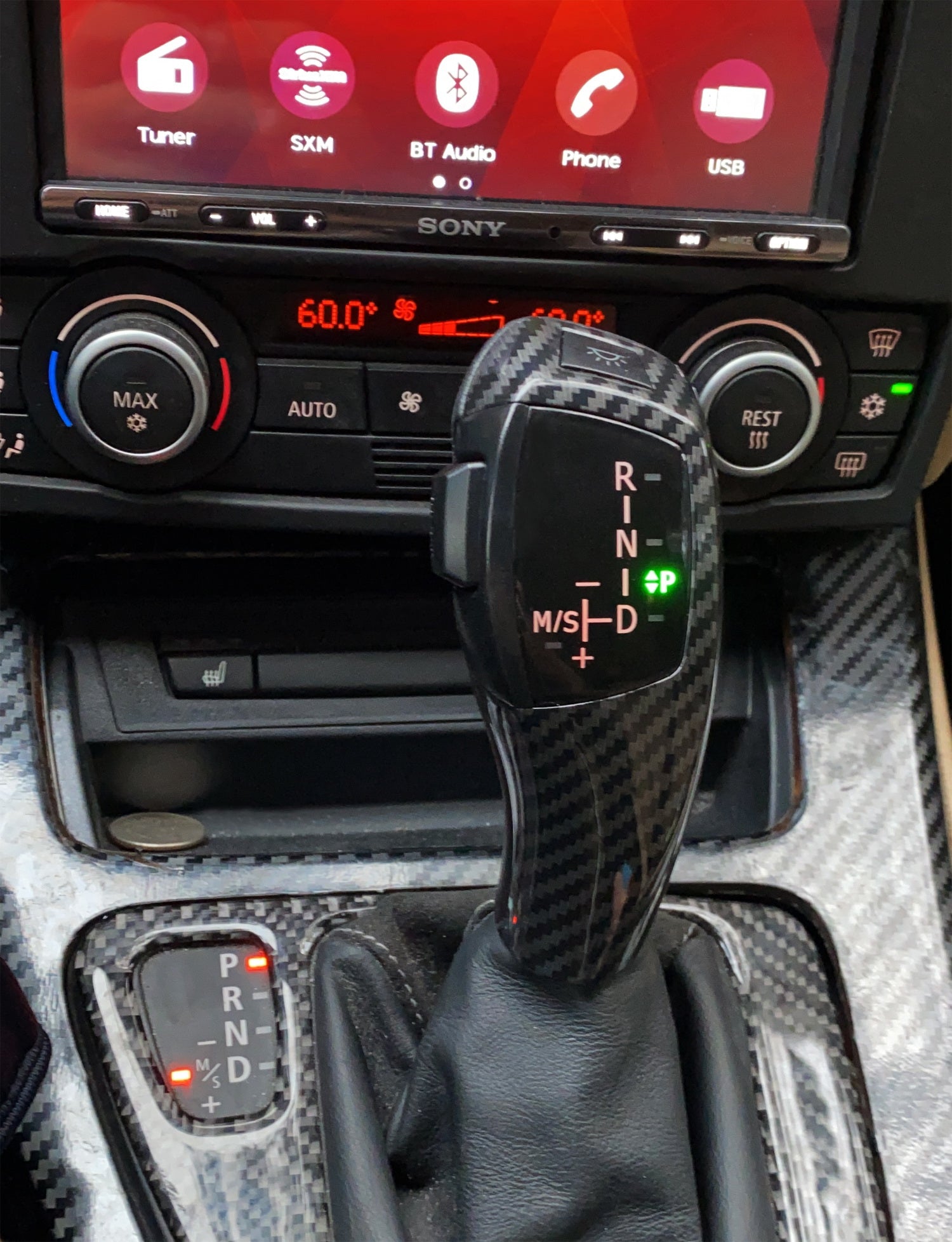 F30 Style Carbon Fiber LED Shift Knob Gear Selector Upgrade for BMW E90 E92 E93 - High Performance Racing Gear Shift Knob for Night Driving & Car Enthusiasts