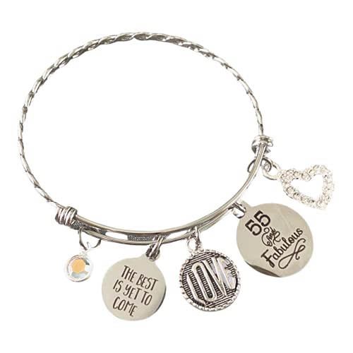 Jesse Janes Handmade 55th Birthday Charm Bracelet for Women - Elegant Jewelry Gift for 55 Year Old Best Friend, Mom or Wife - Perfect for Celebrations, Anniversaries & Special Occasions