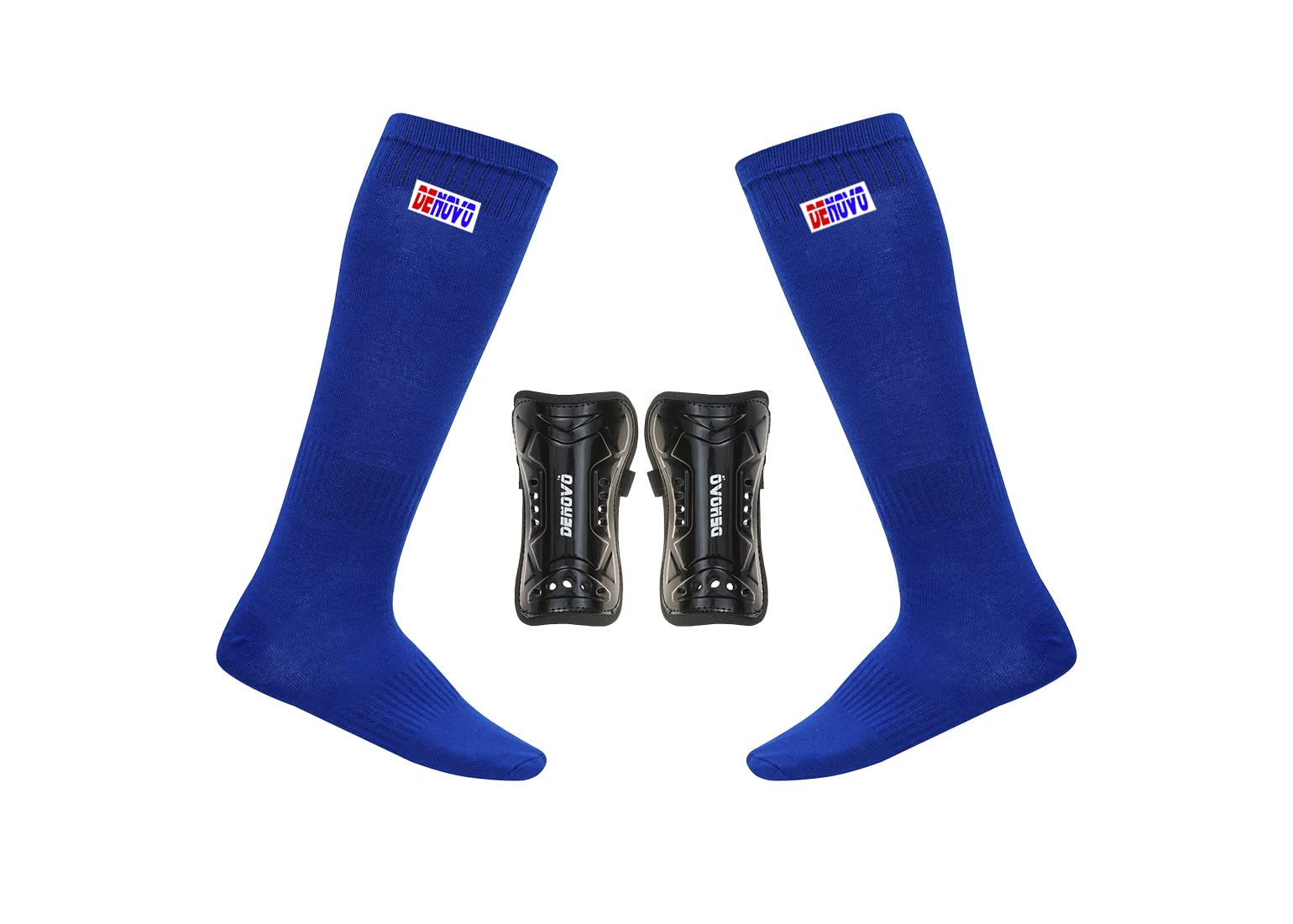 DeNovo New Shin Guard and Lycra Socks Football Kit - Soccer Protective Gear for Men & Women - Perfect for Training, Matches, and Outdoor Sports