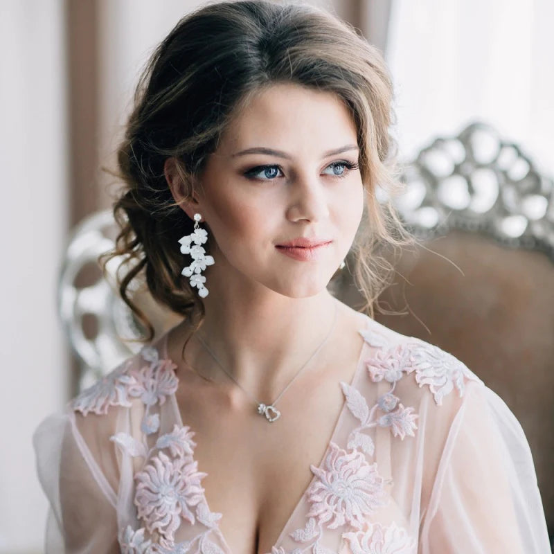 Elegant Floral Drop Wedding Earrings with Pearls - A9072 | Bridal Jewelry for Weddings, Prom & Special Occasions