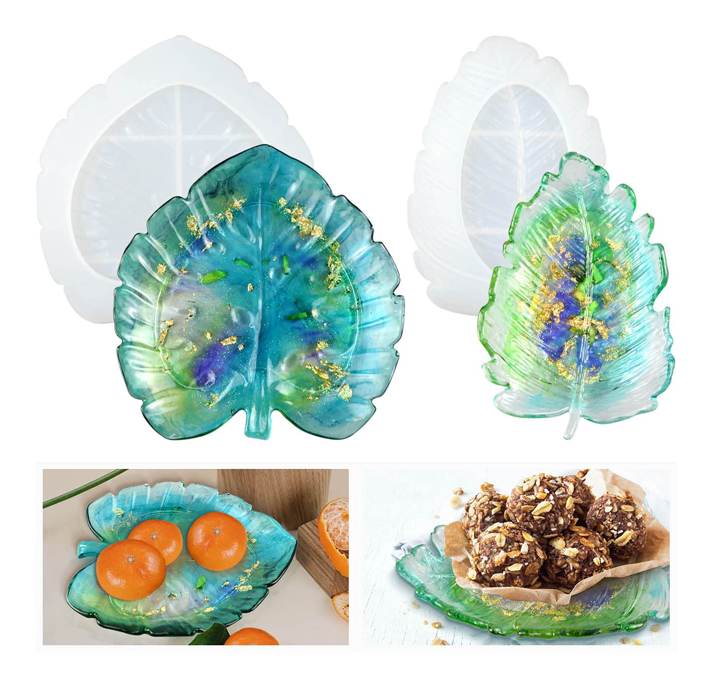 Amusediy 2Pcs Natural Leaf Tray Epoxy Resin Molds - Silicone Ashtray & Fruit Tray Casting Molds for DIY Crafts, Christmas Decor, Halloween Gifts, Fall Cup Coasters | Perfect for Home Decor, Party Serving, and Seasonal Gift Giving