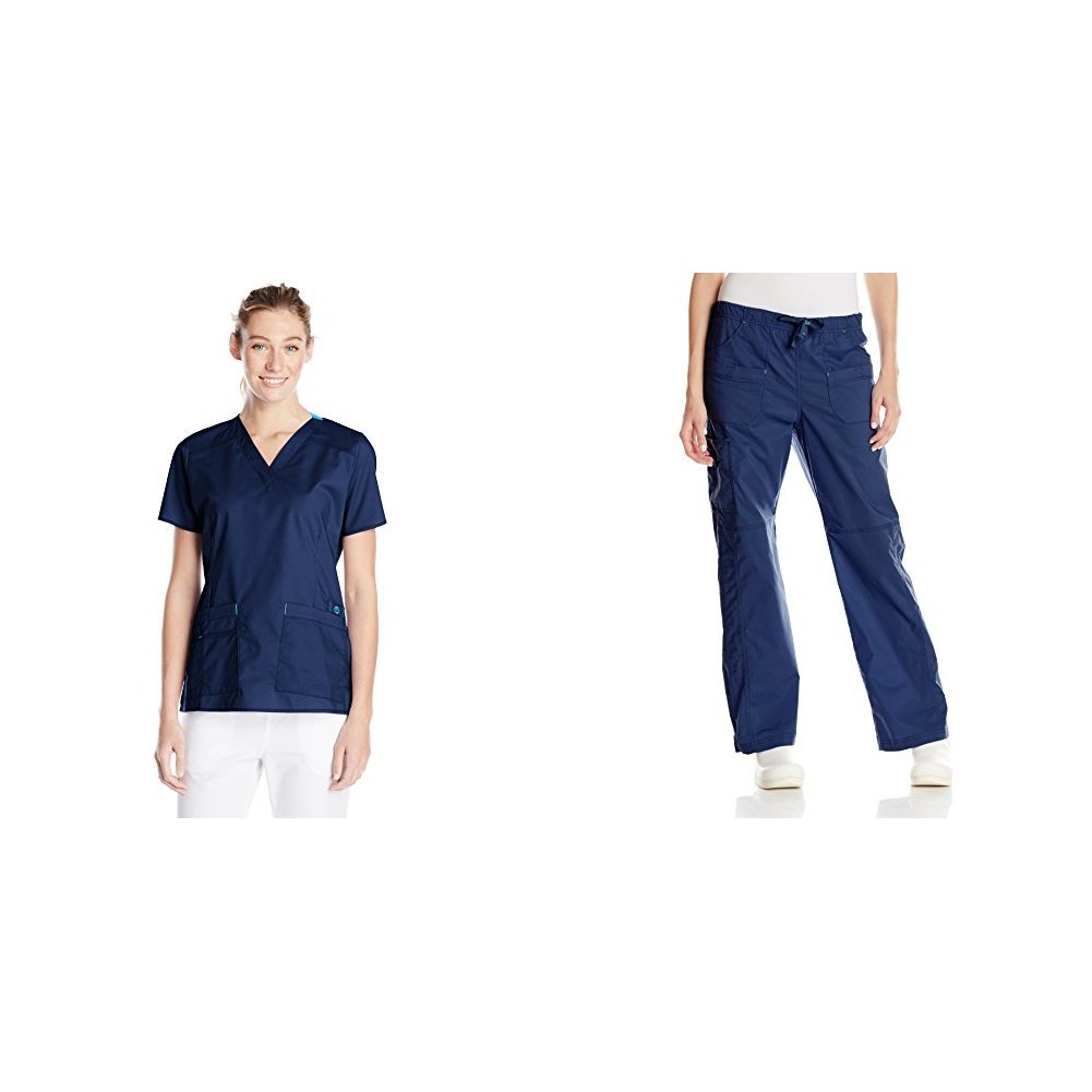 WonderWink Women's Medical Scrubs Top & Bottom Set - Navy, XX-Small US | Comfortable Healthcare Uniform for Nurses & Doctors | Perfect for Hospitals, Clinics & Medical Workplaces