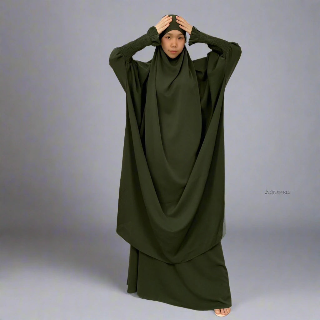 2-Piece Nida Overhead Jilbab Prayer Dress Set for Muslim Women - Perfect for Salah, Mosque, and Islamic Religious Occasions