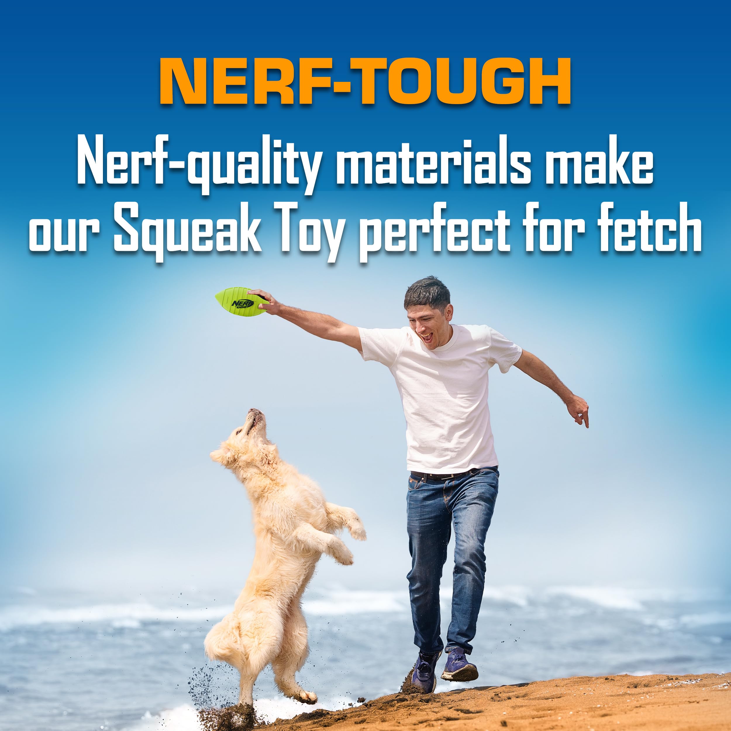 Nerf Dog Blitz Squeak Football - 7 Inch Durable Outdoor Dog Toy for Medium & Large Breeds - Interactive Fetch & Training Toy for Backyard Play & Beach Fun - Green Pet Football with Squeaker