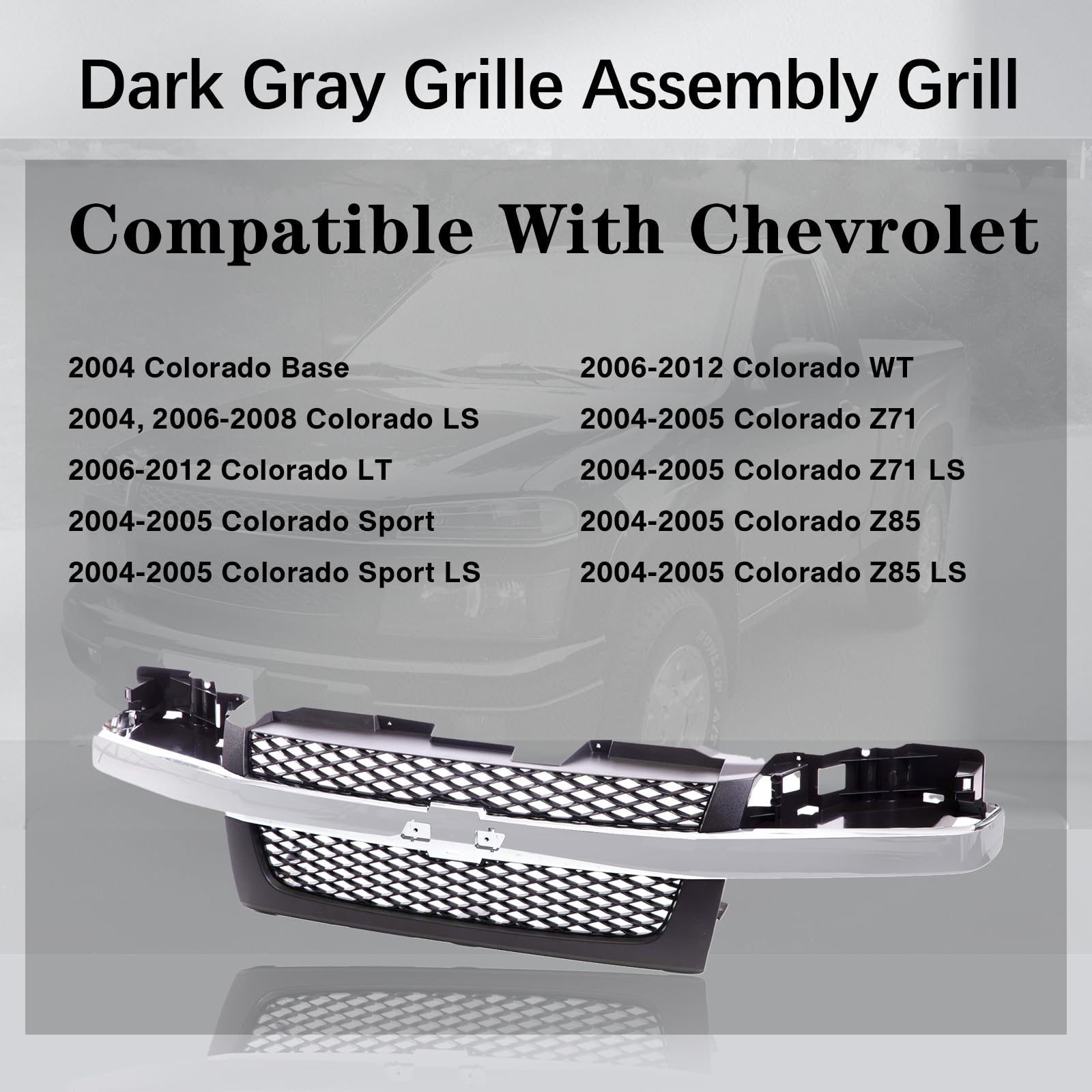 Dark Gray Front Grille with Chrome Center Bar for 2004-2012 Chevy Colorado | GM1200518 | CarPartsDepot | Upgrade Your Truck's Style & Protection