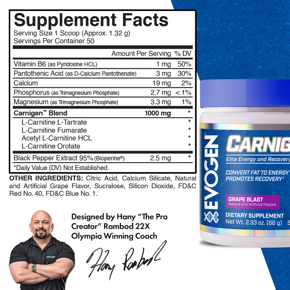 Evogen Carnigen Pre-Workout Supplement - 50 Servings for Enhanced Energy & Performance | Ideal for Gym, Fitness & Bodybuilding Training