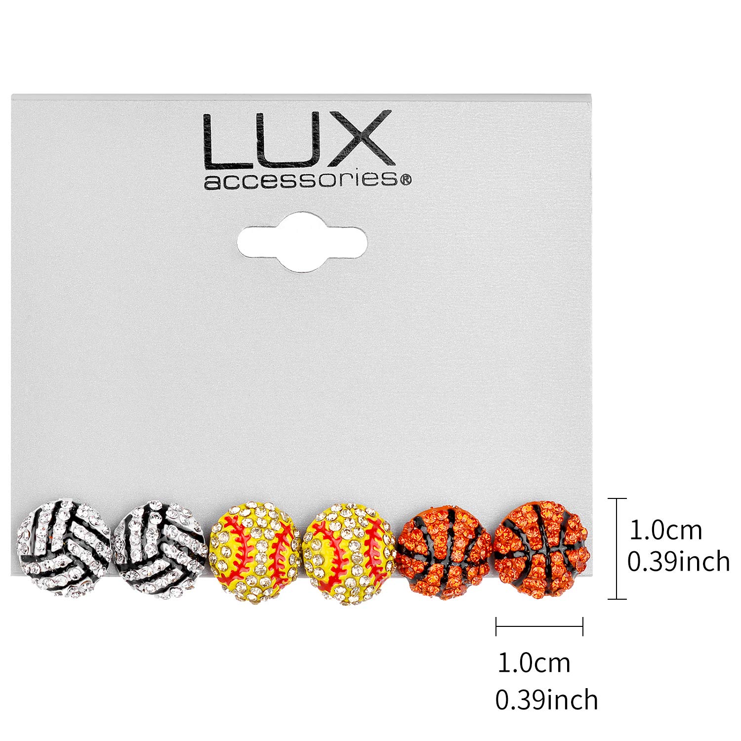 Lux Accessories White Black Stripes Sports Stud Earrings Set (3pc) - Perfect for Soccer, Baseball, Basketball Games & Casual Wear