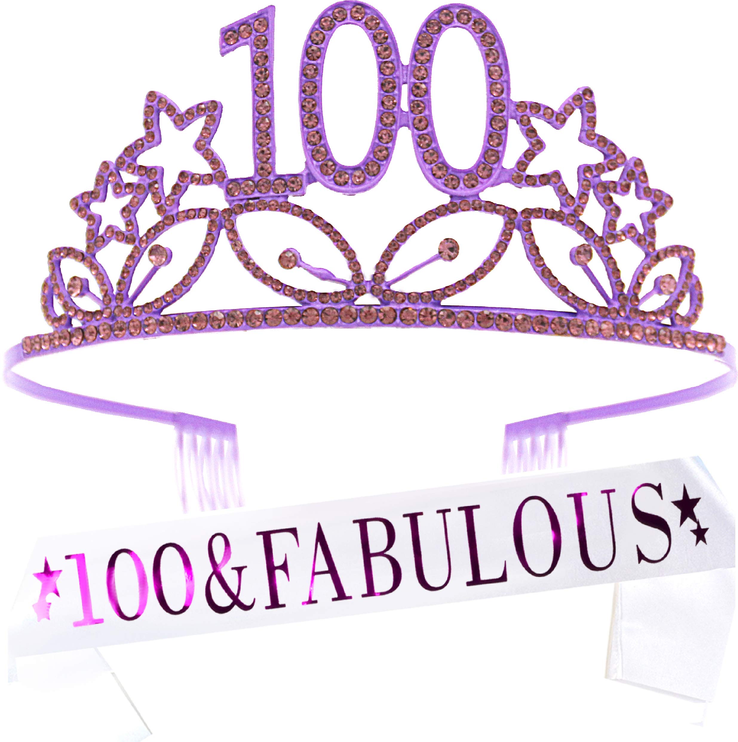 100th Birthday Decorations & Gifts for Women - Elegant Tiara, Crown & Sash Set - Perfect for Milestone Celebrations, Parties & Photo Shoots