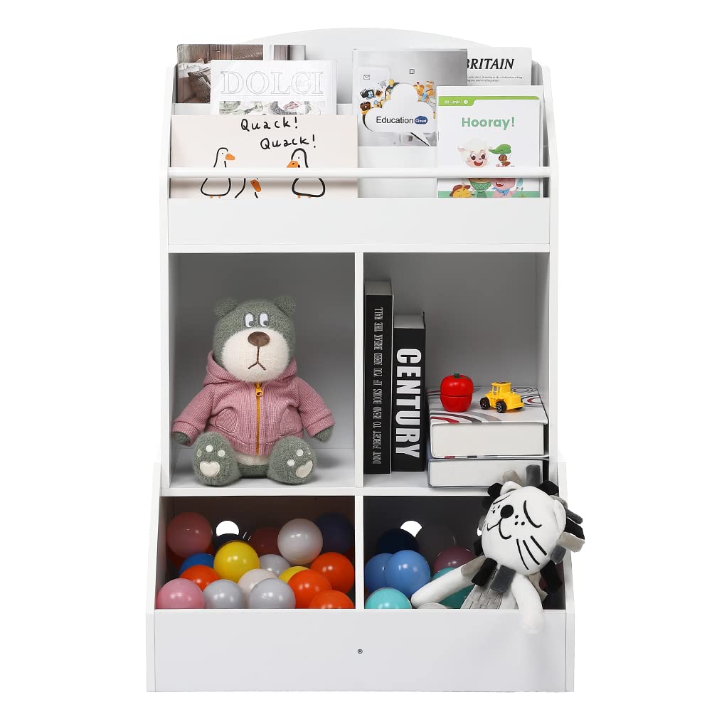 Wooden Kids Bookshelf & Toy Storage Organizer - Sturdy Toddler Book Shelf for Playroom, Nursery, or Bedroom - Perfect for Organizing Books, Toys & Decor in White
