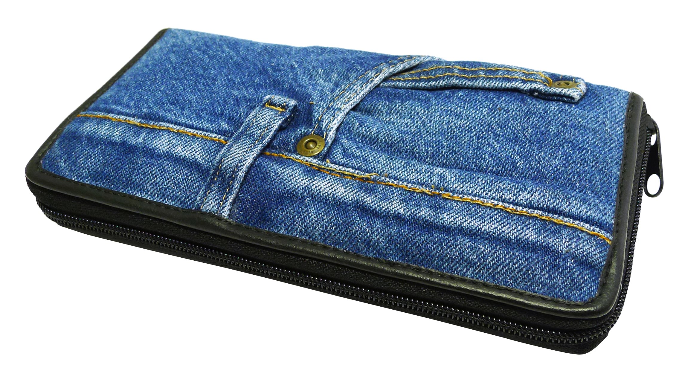 Vintage Blue Denim Zip Around Wallet Wristlet Purse for Women - Eco-Friendly Upcycled Money Organizer - Perfect for Travel, Shopping & Everyday Use