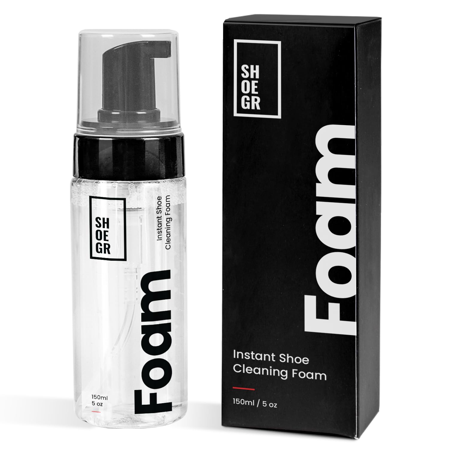 SHOEGR Instant Shoe Cleaning Foam Spray - 150ml White Sneaker Cleaner Kit for Sports Shoes, Suede & Rubber | Quick-Dry Shoe Shampoo with Foam Applicator | Perfect for Gym, Running & Everyday Use