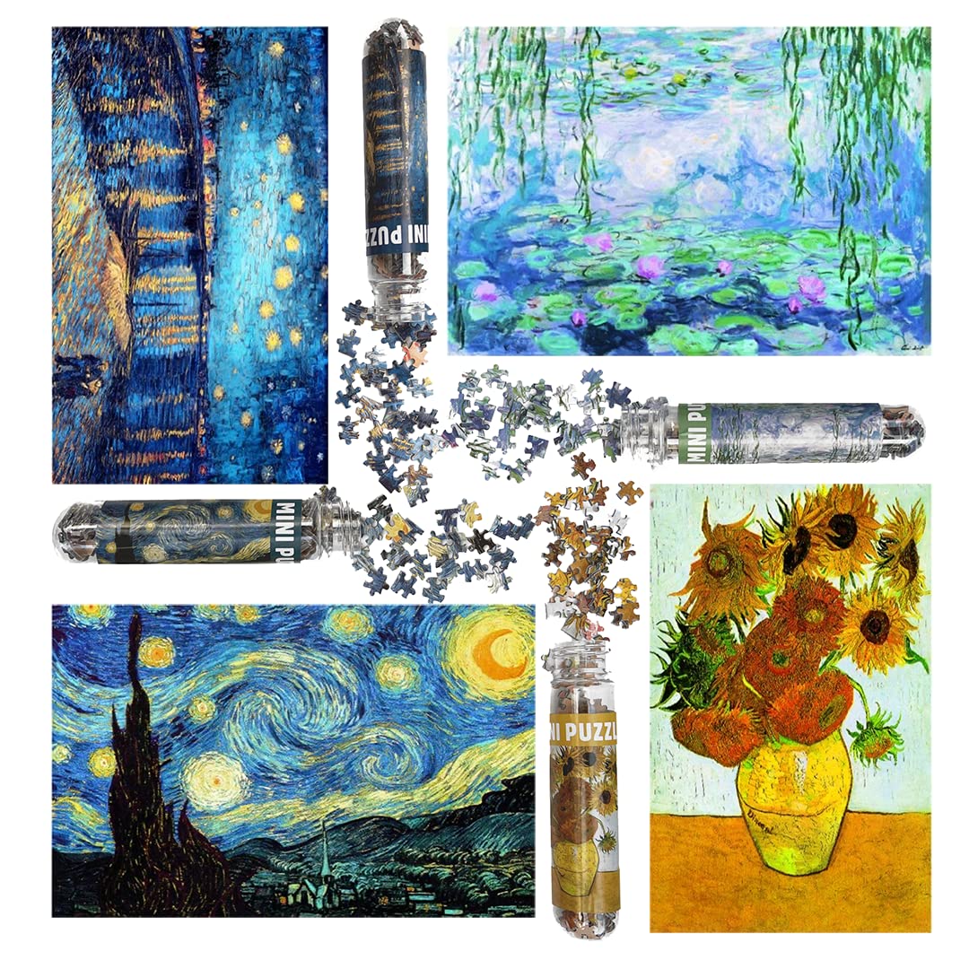 4 Pack Mini Jigsaw Puzzles for Adults - 150 Piece Challenging Tiny Puzzles (6x4 Inch) - Oil Painting Art Series - Perfect for Stress Relief, Travel & Home Decor Gifts