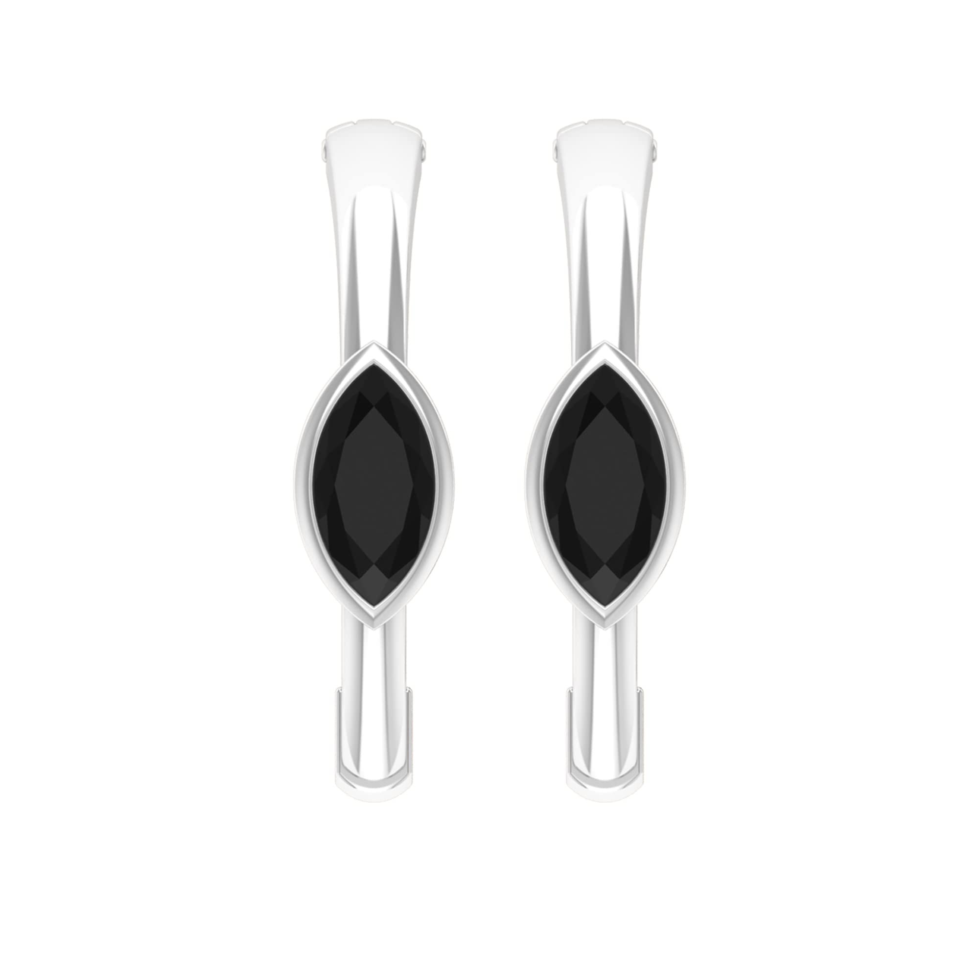 0.50 CT Black Spinel Solitaire Hoop Earrings - 14K Solid Gold Bezel Set Marquise Earrings for August Birthstone | Elegant Jewelry for Women, Perfect for Weddings, Parties & Special Occasions