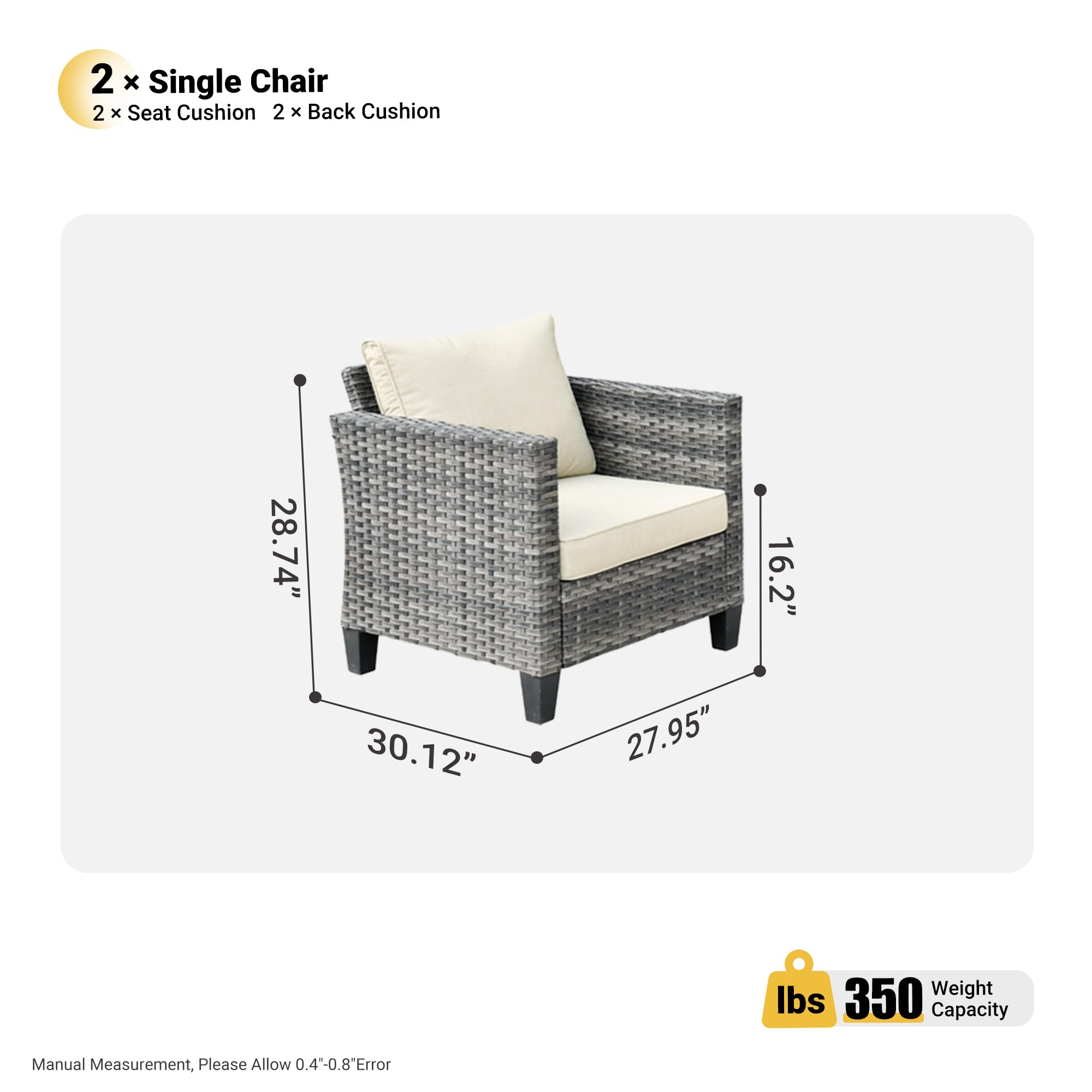 2-Piece OVIOS Patio Chairs Set - All-Weather Wicker Rattan Outdoor Chairs with Comfortable Cushions, High Back Porch Seating for Balcony, Deck, Garden - Beige | Perfect for Relaxing, Sunbathing & Outdoor Entertaining