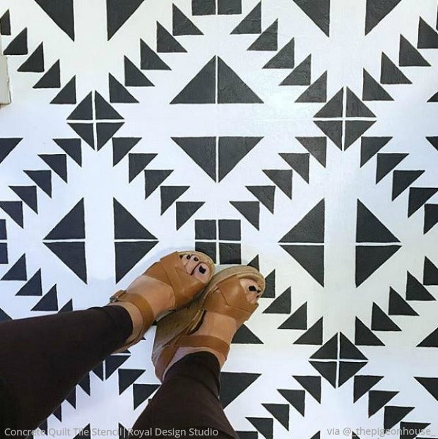 Concrete Quilt Tile Stencil - DIY Cement Floor & Wall Stenciling Kit for Home Decor - Perfect for Patios, Basements, and Garage Floors