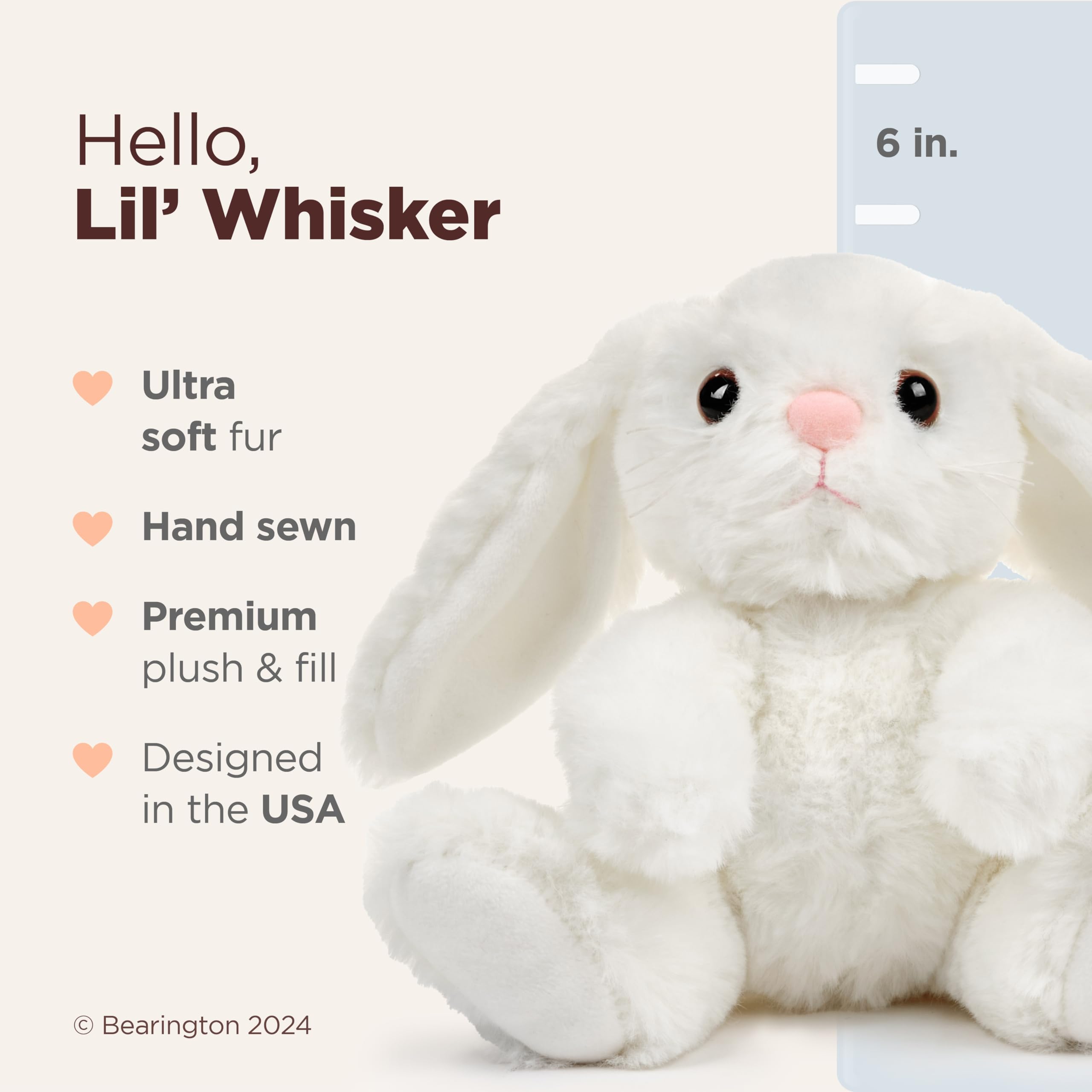Bearington Lil’ Whisker The Bunny Plush - 6 Inch Soft Easter Bunny Stuffed Animal Toy for Kids, Easter Basket Stuffers, Baby Shower Gift & Nursery Decor (Cute Grey Bunny Plushie) - Perfect for Easter Gifts, Spring Decorations & Children's Bedtime Cuddles