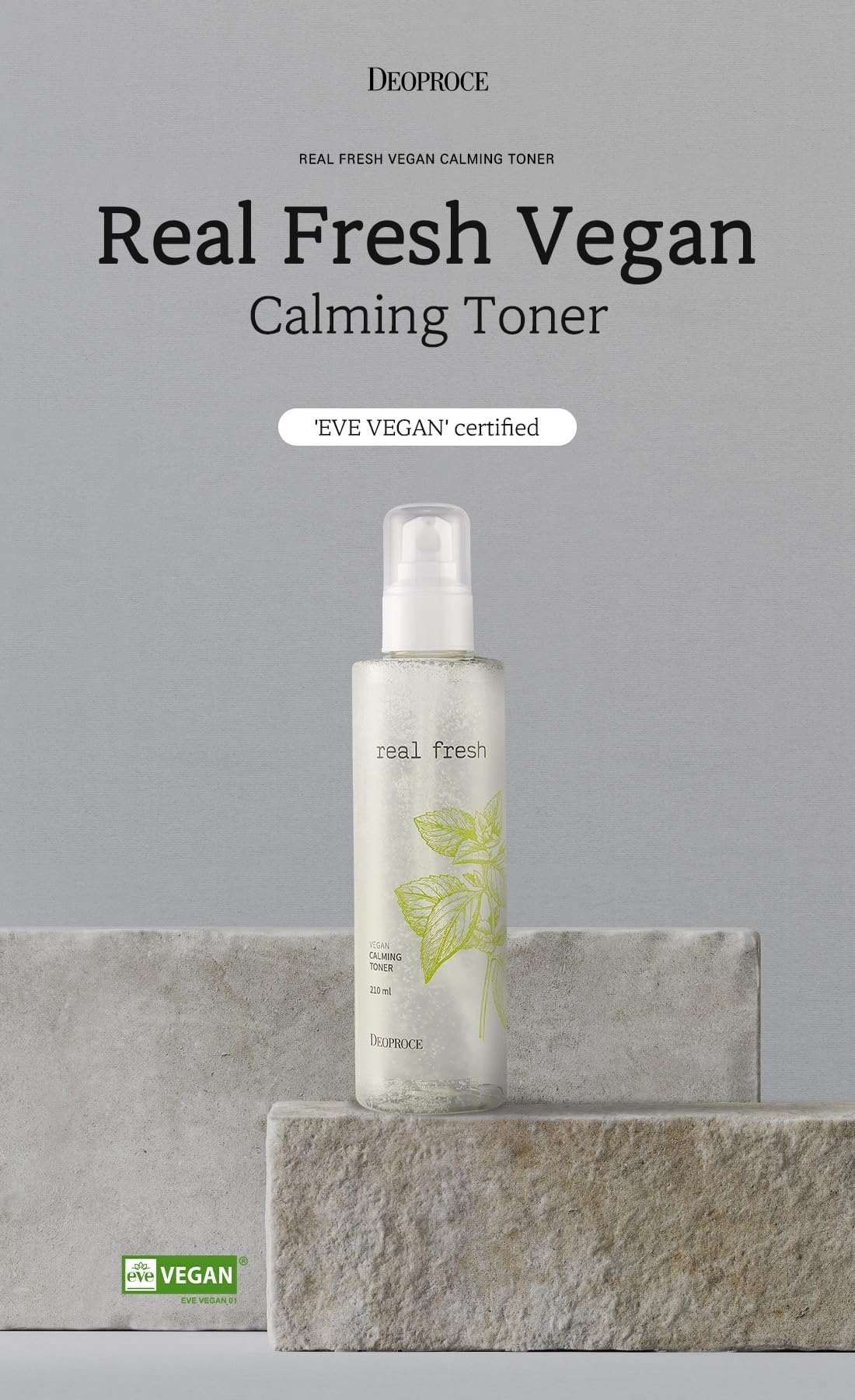 Deoproce Real Fresh Vegan Calming Toner 200ml - Korean Skincare with Rosemary, Jasmine, Chamomile, Sage & Lavender Extracts | Hydrating Facial Toner for Sensitive Skin, Soothing & Calming Irritation | Perfect for Daily Skincare Routine & Post-Cleansing Treatment