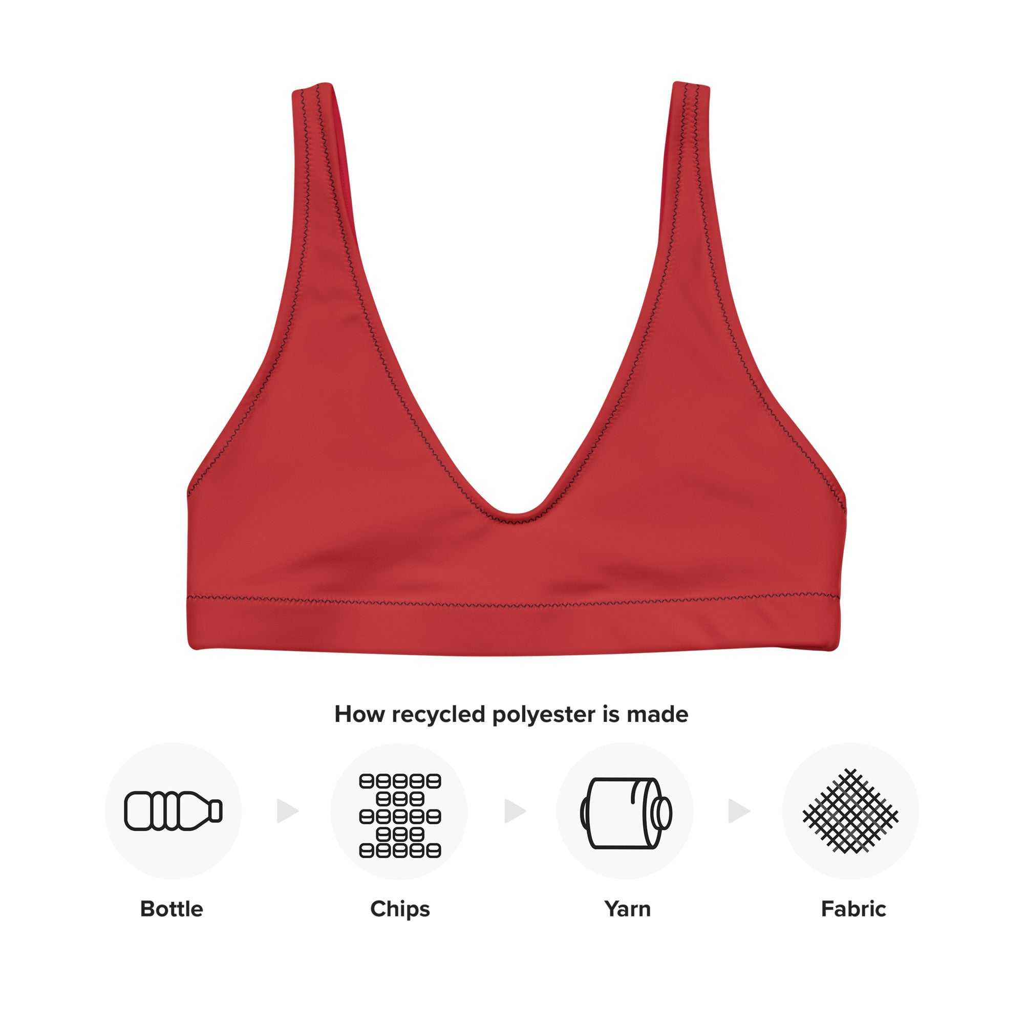 ROSSO Recycled Padded Bikini Top - Eco-Friendly Swimwear for Women, Sustainable Beachwear for Summer Vacation & Pool Parties