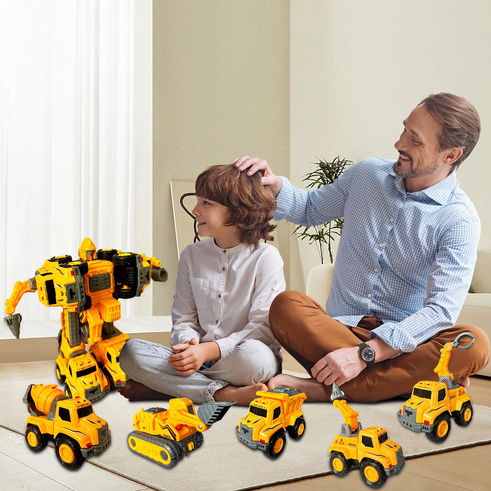 OTONOPI 5-in-1 Transforming Robot Toys - Alloy Construction Trucks Convert to Giant Robot Action Figure Set for Kids Ages 3-12 | STEM Educational Toy for Boys & Girls | Perfect for Playtime, Birthday Gifts & Collectible Display