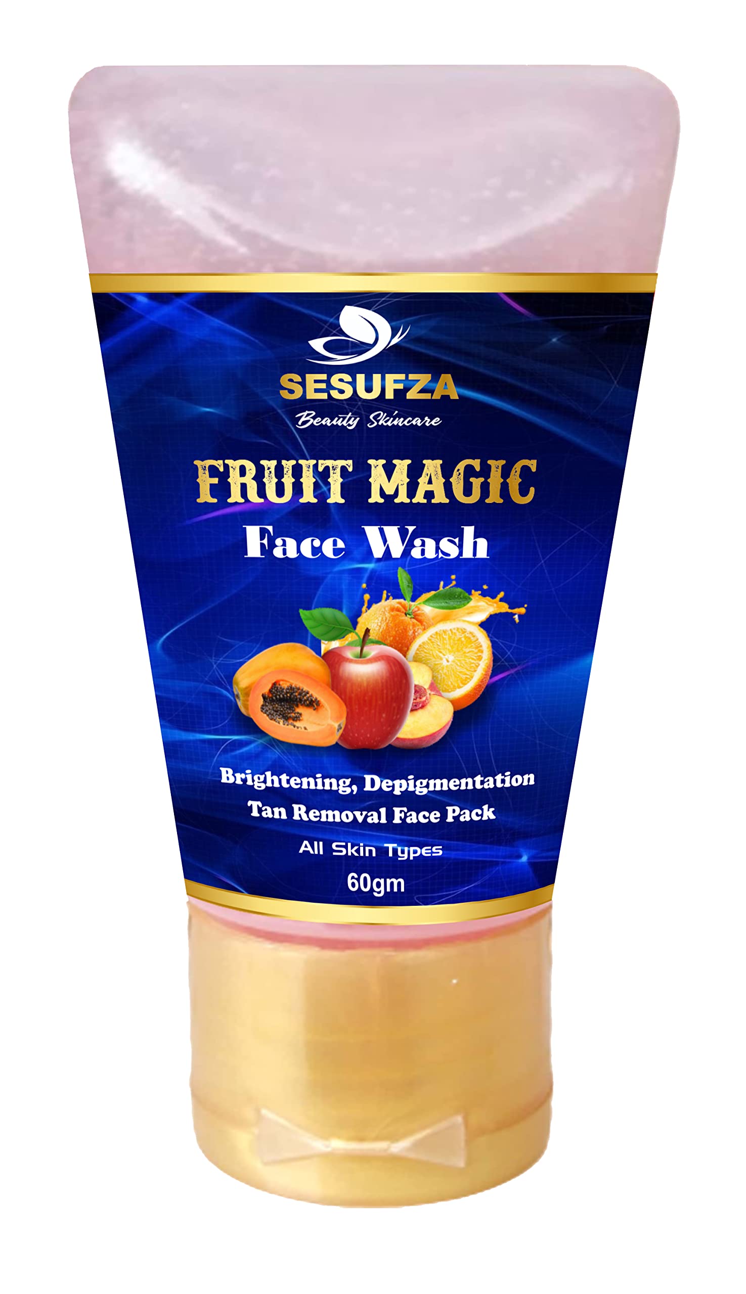 SESUFZA Magic Fruit Brightening Face Wash - Depigmentation & Tan Removal Cleanser for Glowing Skin (60g) - Best for Daily Skincare Routine & Dark Spot Treatment