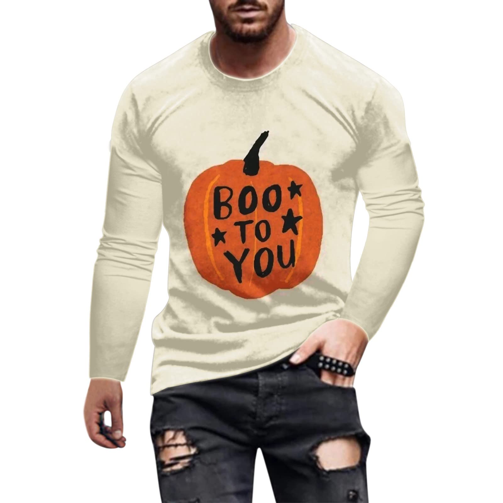 XXZY 2022 Halloween Men's Workout Shirt - Fashion Casual Long Sleeve Solid Color T-Shirt for Sports, Fitness & Outdoor Activities | Halloween Party Costume, Gym Wear, Jogging & Hiking Apparel