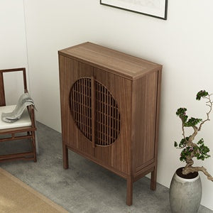LENA SHERATON Chinese Style Old Elm Display Wardrobe Cabinet - Vintage Storage Cabinet for Bedroom, Living Room & Entryway