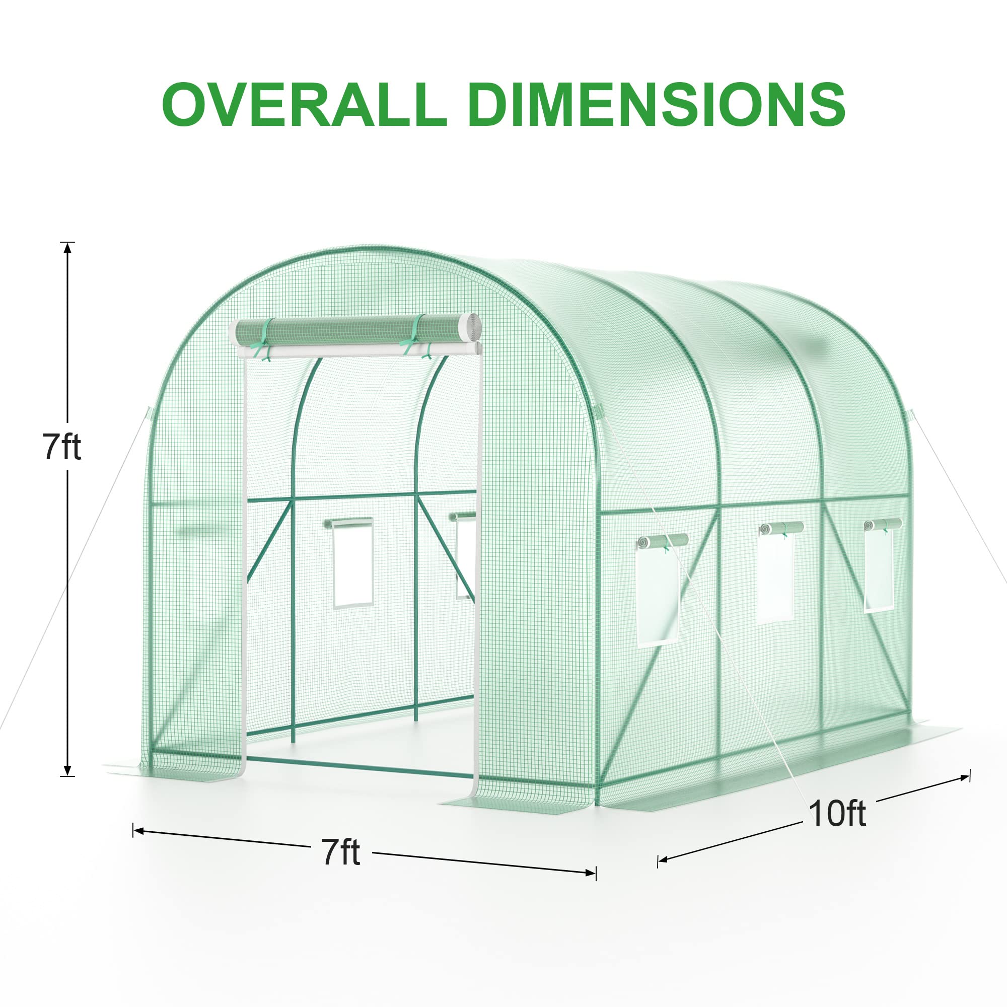 12x7x7 FT Heavy Duty Outdoor Greenhouse with Screen Door - UV Protection, Thermostatic & Waterproof Walk-in Plant House for Gardening - Perfect for Backyard, Patio & Garden Plant Protection