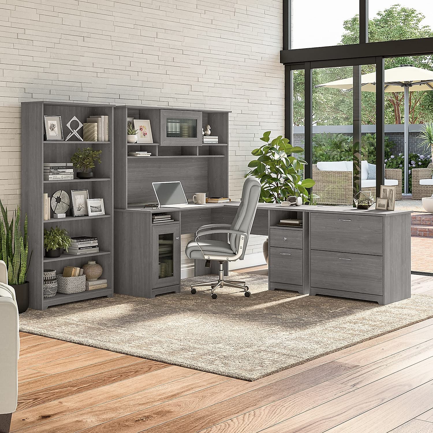 Bush Furniture Cabot 60W Hutch in Modern Gray - Stylish Home Office Desk with Storage Shelf, Perfect for Small Spaces & Work from Home Setup