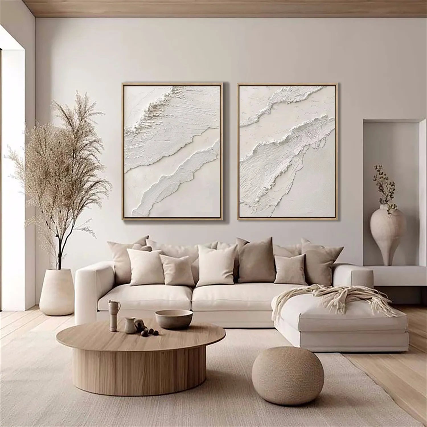 Minimalist Textured Plaster Art Paintings - Set of 2 Modern Abstract Wall Decor (#MM277) | Perfect for Living Room, Bedroom & Office Decor
